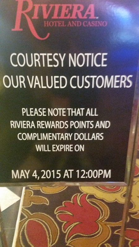 sign for guest inside riviera about the closing of the hotel casino